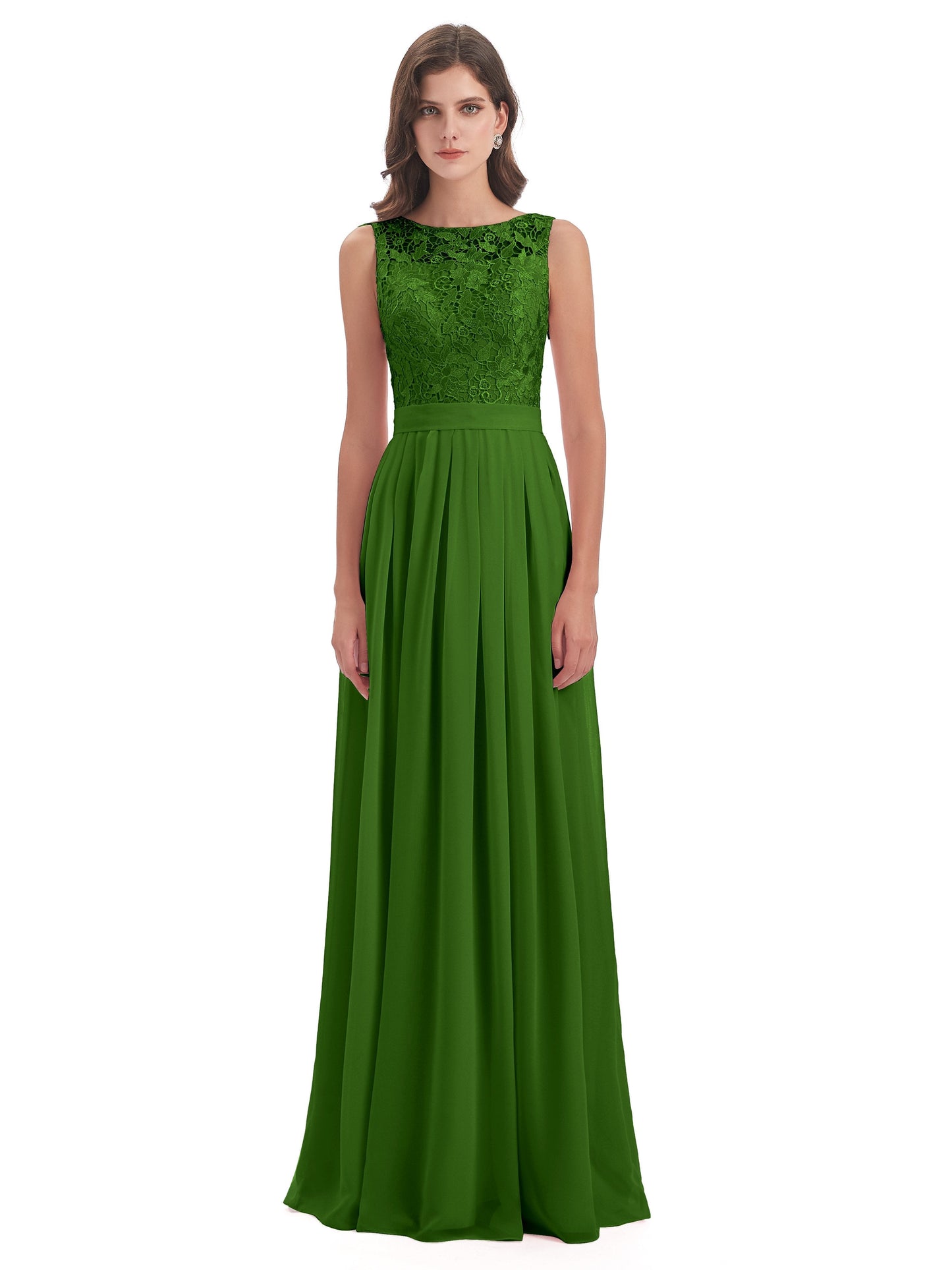 Riya Illusion Open Back Lace Long Bridesmaid Dresses