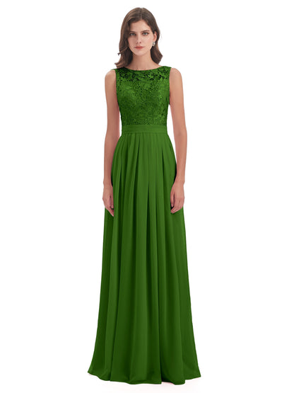 Riya Illusion Open Back Lace Long Bridesmaid Dresses