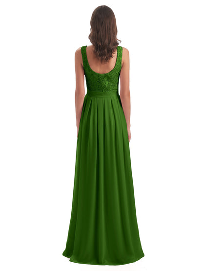 Riya Illusion Open Back Lace Long Bridesmaid Dresses