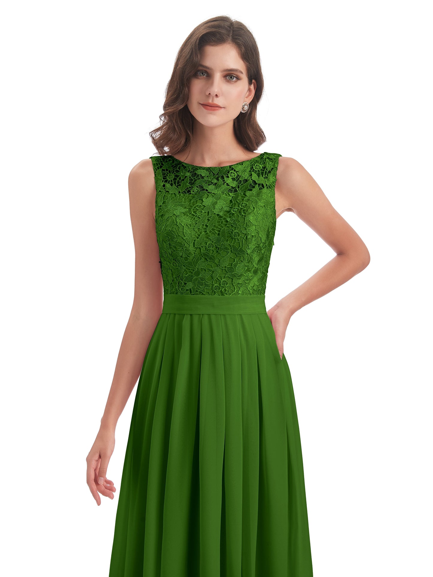 Riya Illusion Open Back Lace Long Bridesmaid Dresses