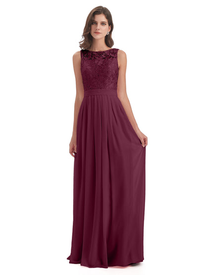 Riya Illusion Open Back Lace Long Bridesmaid Dresses