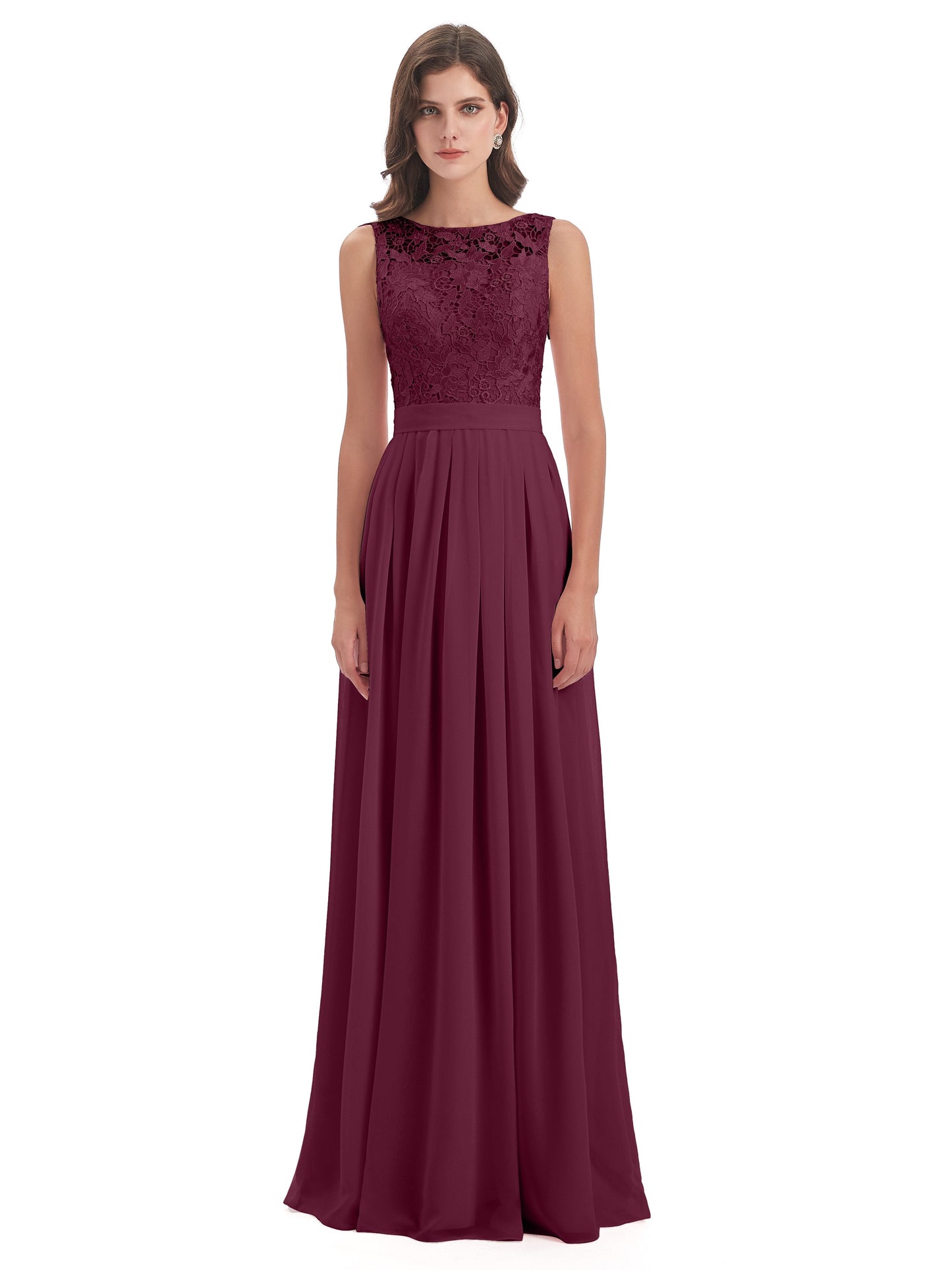 Riya Illusion Open Back Lace Long Bridesmaid Dresses