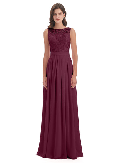 Riya Illusion Open Back Lace Long Bridesmaid Dresses