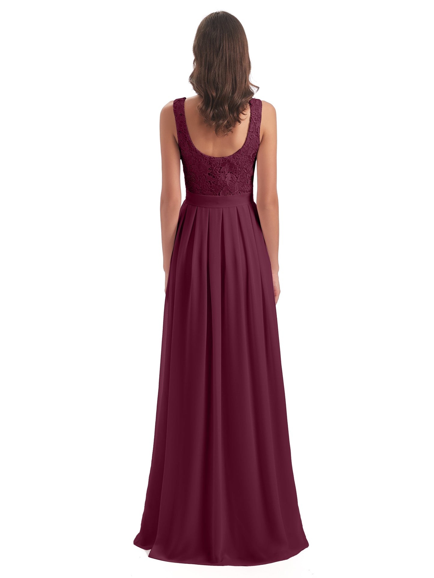 Riya Illusion Open Back Lace Long Bridesmaid Dresses