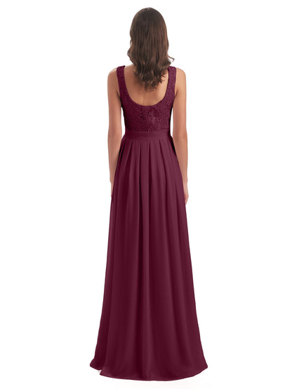 Riya Illusion Open Back Lace Long Bridesmaid Dresses