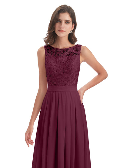 Riya Illusion Open Back Lace Long Bridesmaid Dresses