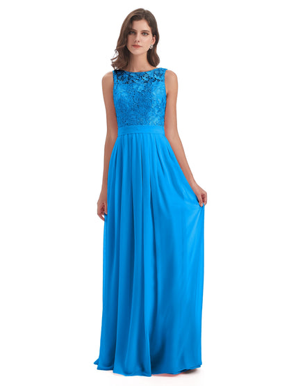 Riya Illusion Open Back Lace Long Bridesmaid Dresses