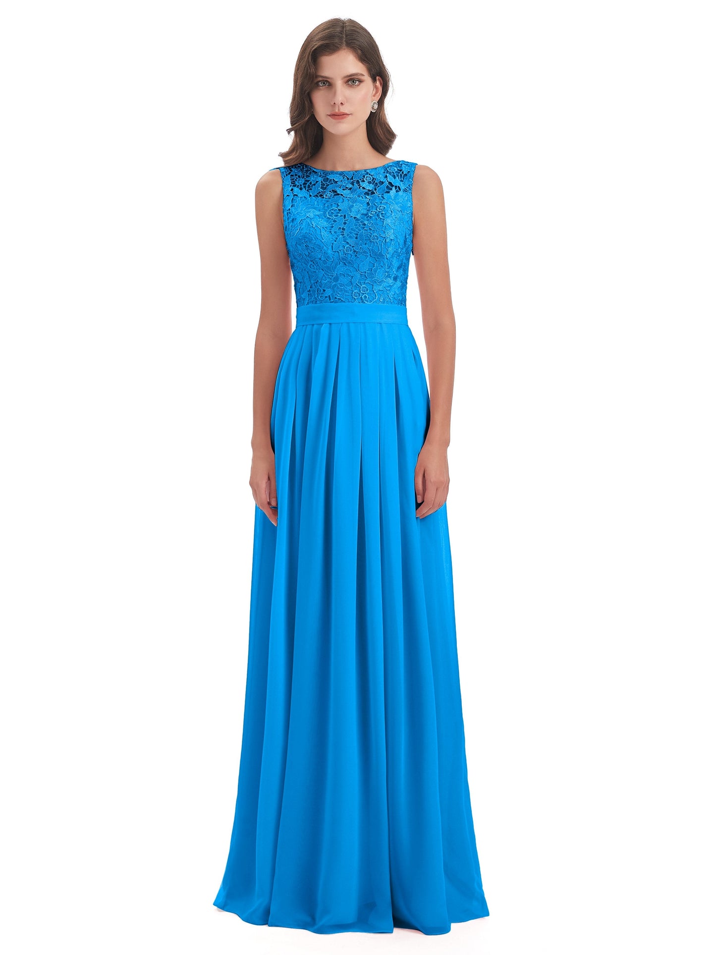 Riya Illusion Open Back Lace Long Bridesmaid Dresses