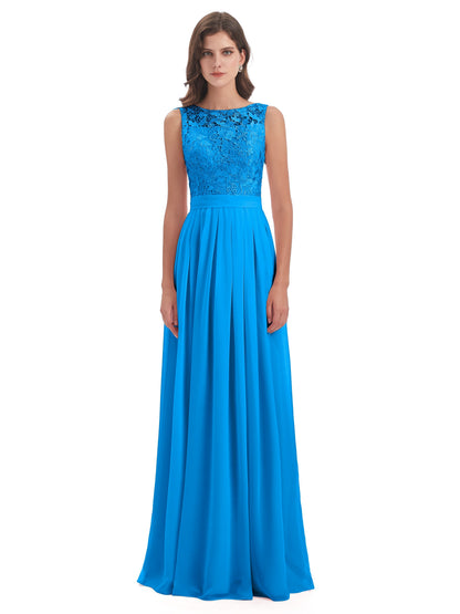 Riya Illusion Open Back Lace Long Bridesmaid Dresses