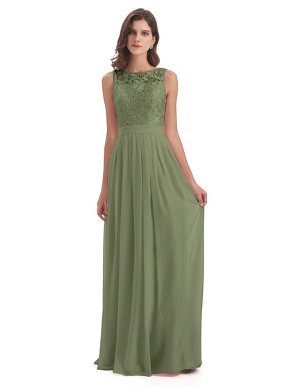 Riya Illusion Open Back Lace Long Bridesmaid Dresses