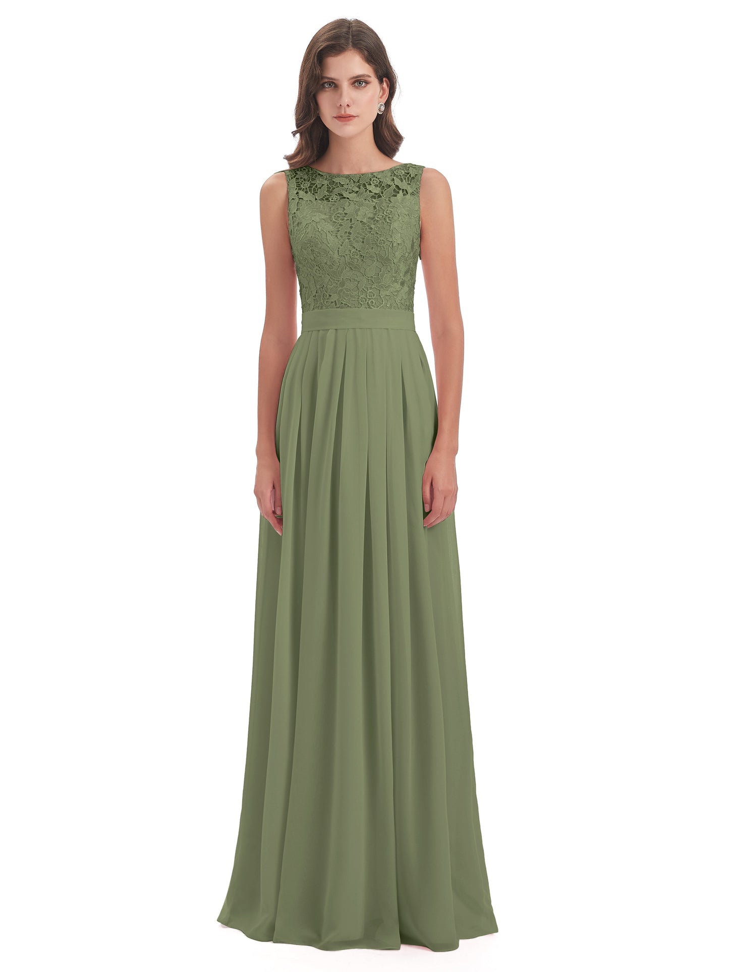 Riya Illusion Open Back Lace Long Bridesmaid Dresses