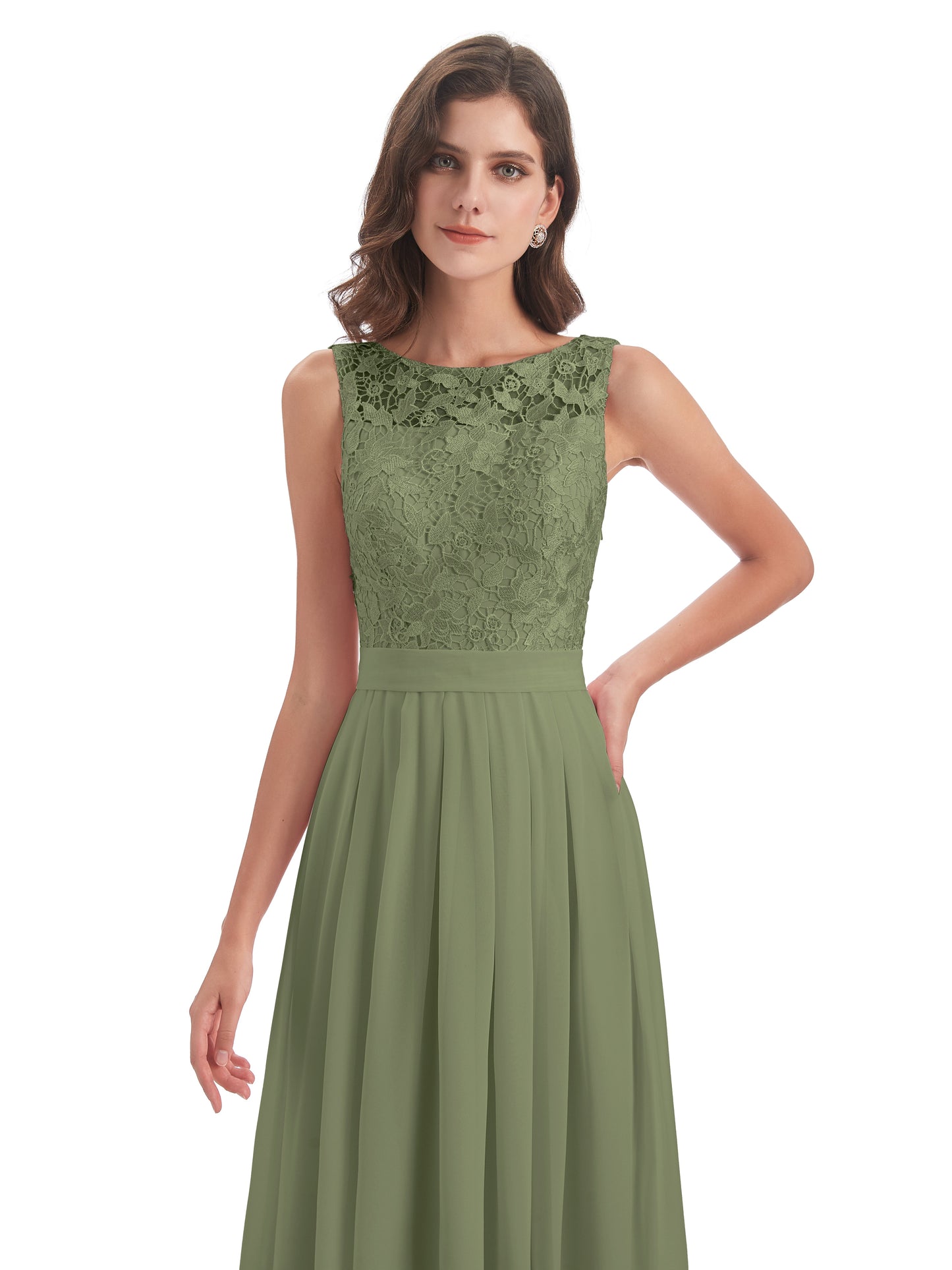 Riya Illusion Open Back Lace Long Bridesmaid Dresses