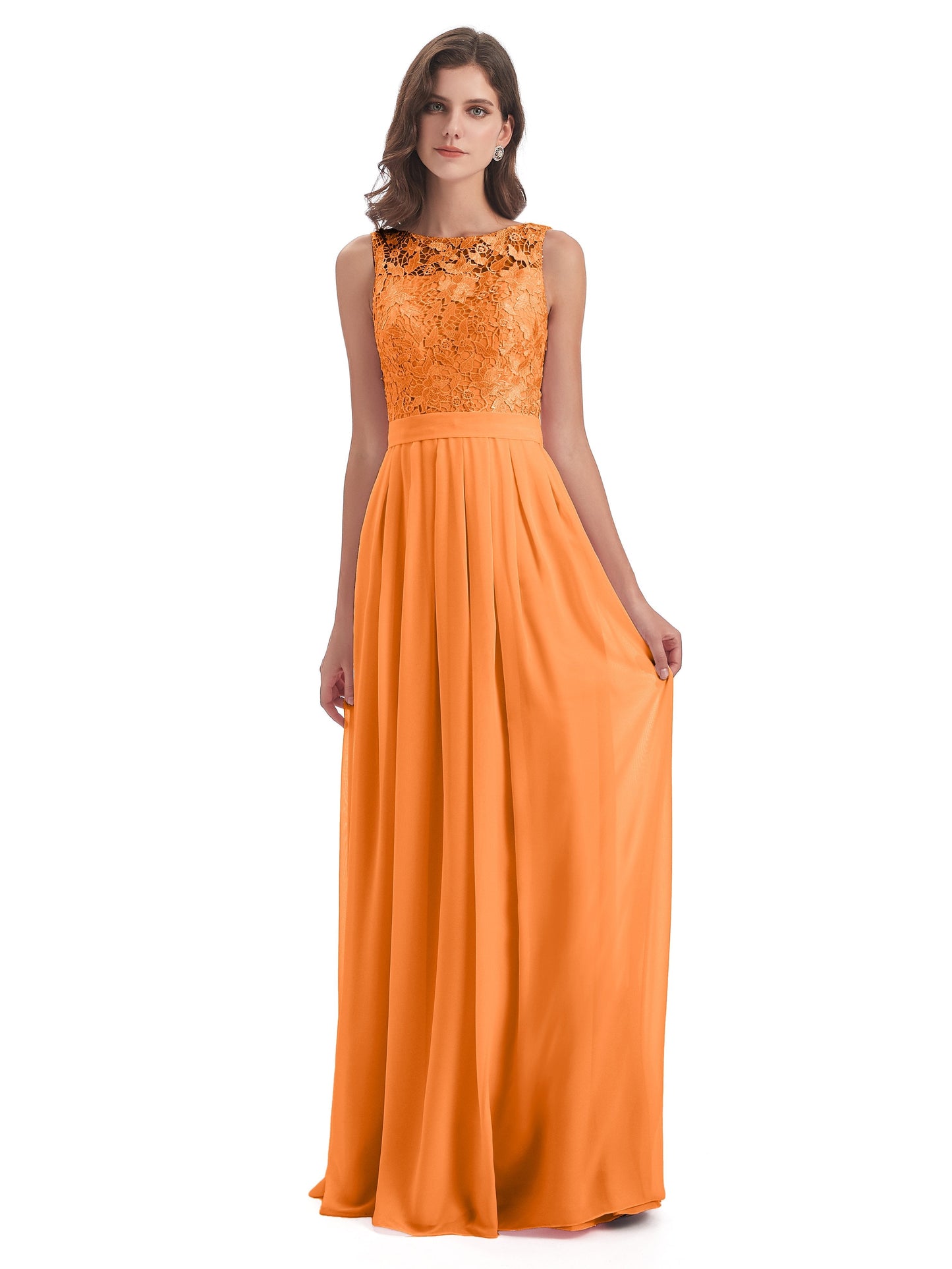 Riya Illusion Open Back Lace Long Bridesmaid Dresses