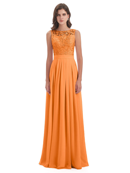 Riya Illusion Open Back Lace Long Bridesmaid Dresses