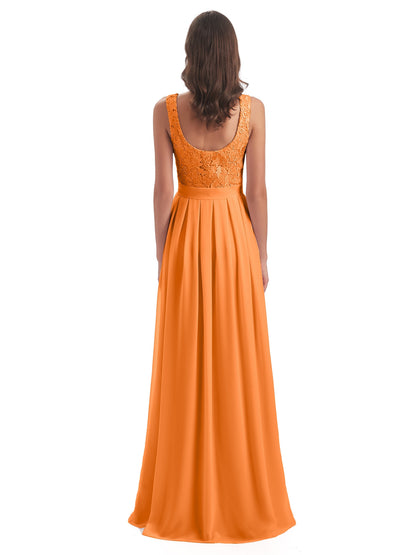 Riya Illusion Open Back Lace Long Bridesmaid Dresses