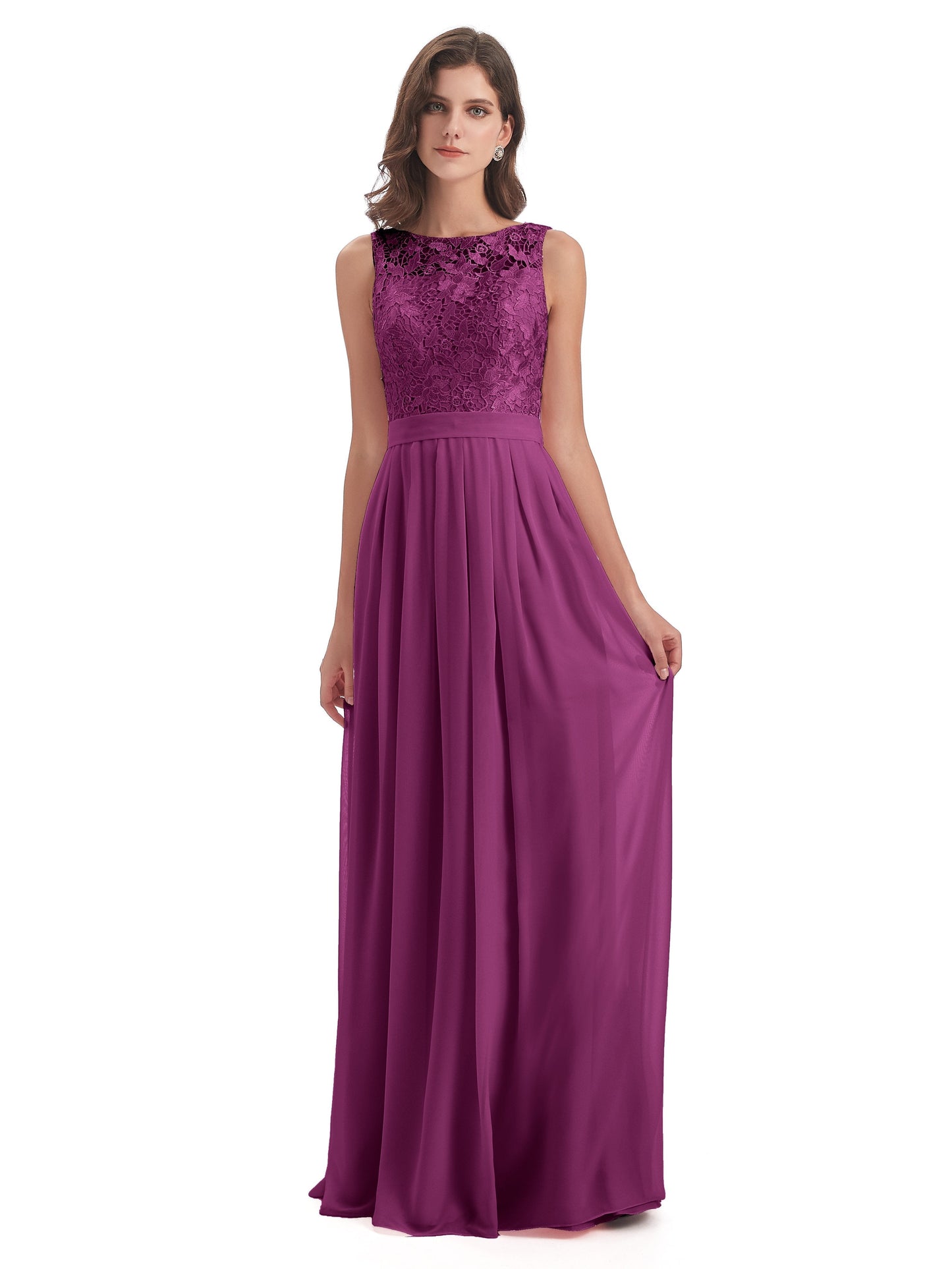 Riya Illusion Open Back Lace Long Bridesmaid Dresses