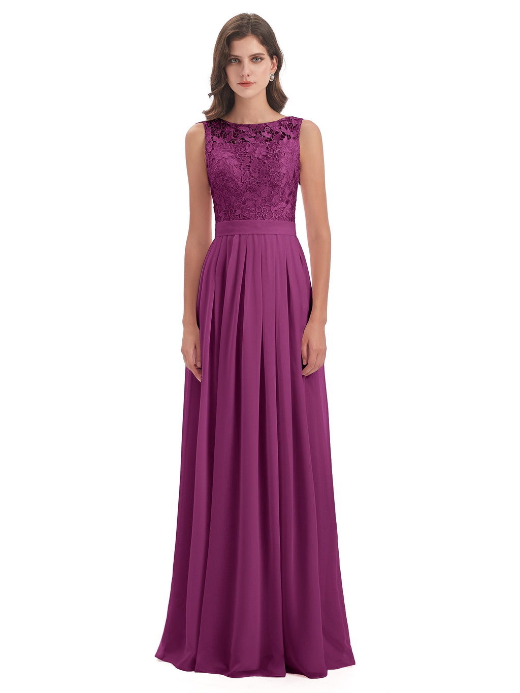 Riya Illusion Open Back Lace Long Bridesmaid Dresses