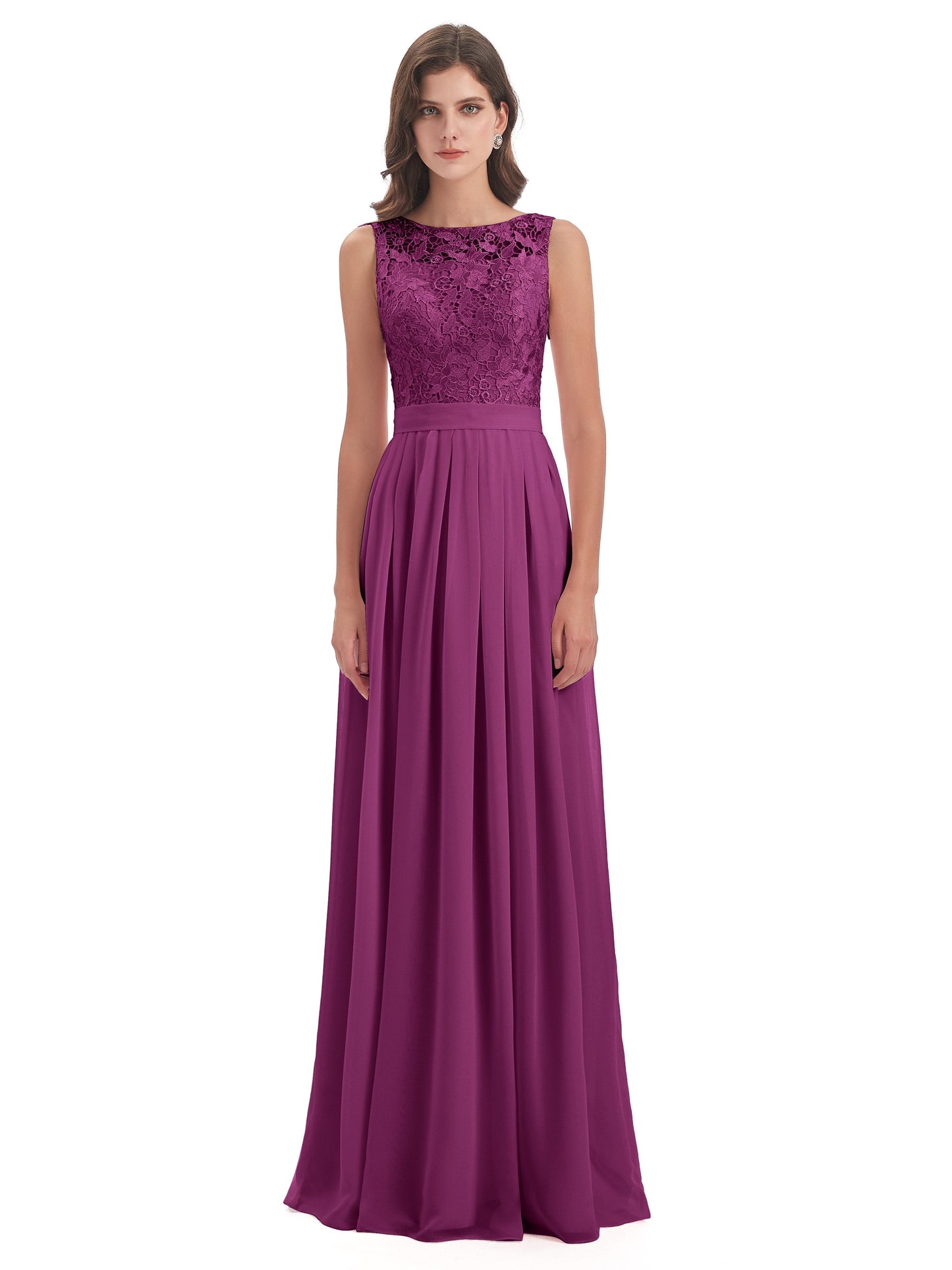 Riya Illusion Open Back Lace Long Bridesmaid Dresses