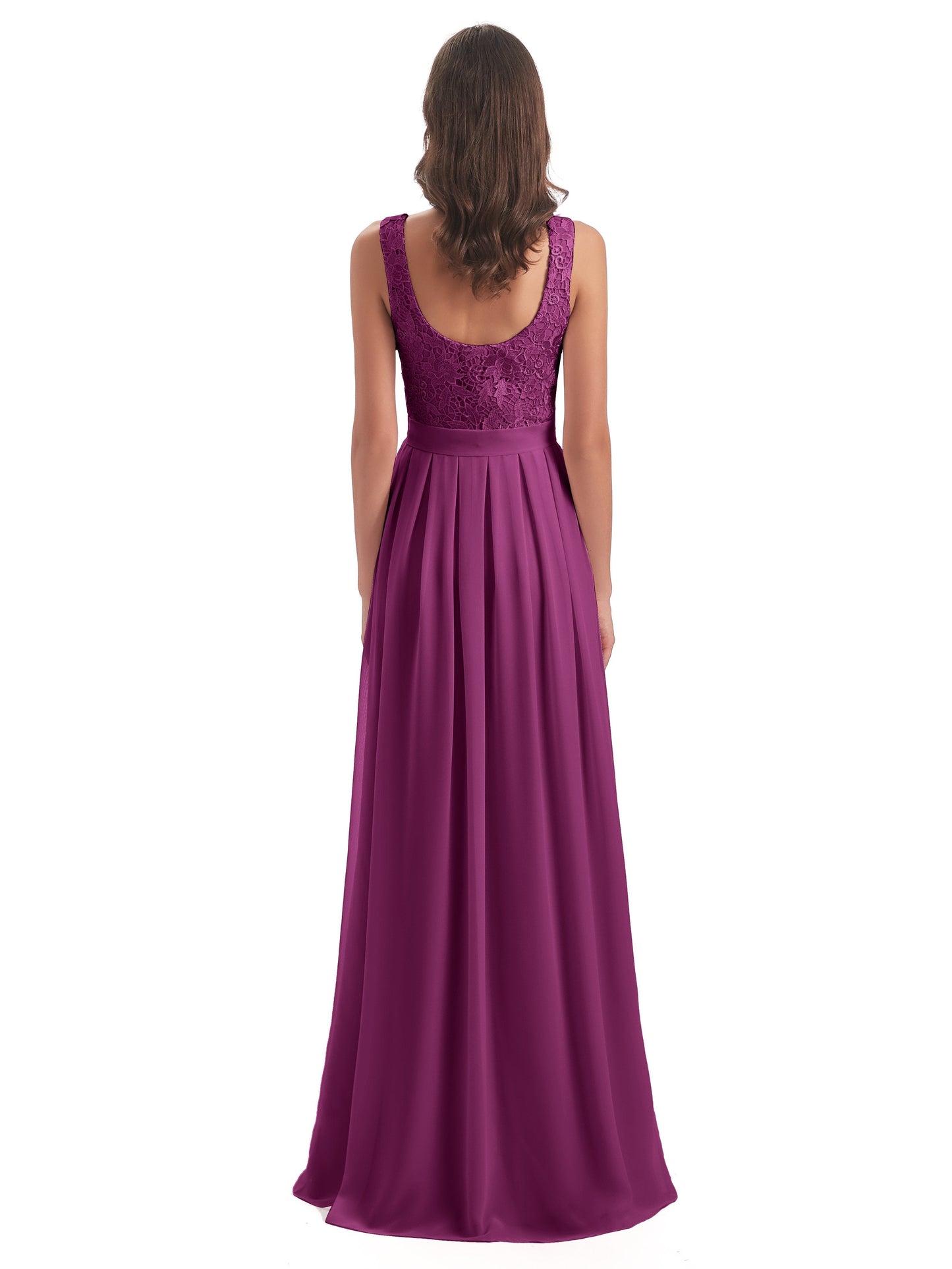 Riya Illusion Open Back Lace Long Bridesmaid Dresses