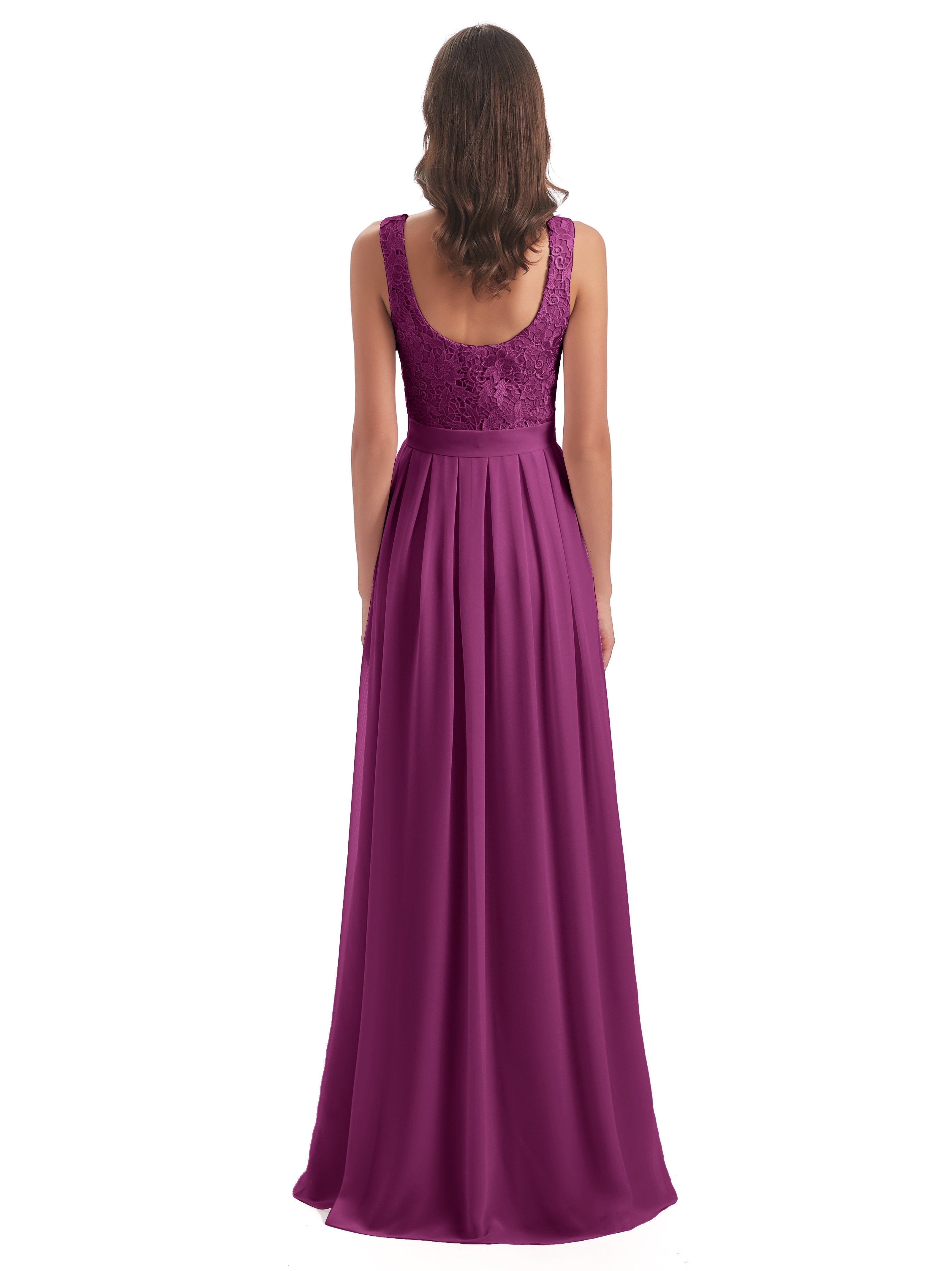 Riya Illusion Open Back Lace Long Bridesmaid Dresses