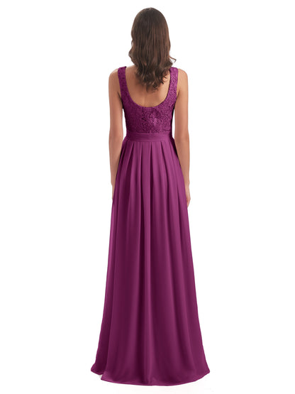 Riya Illusion Open Back Lace Long Bridesmaid Dresses