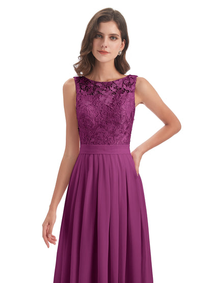 Riya Illusion Open Back Lace Long Bridesmaid Dresses