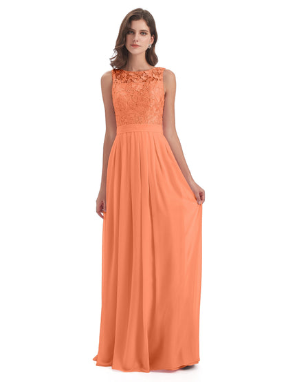 Riya Illusion Open Back Lace Long Bridesmaid Dresses