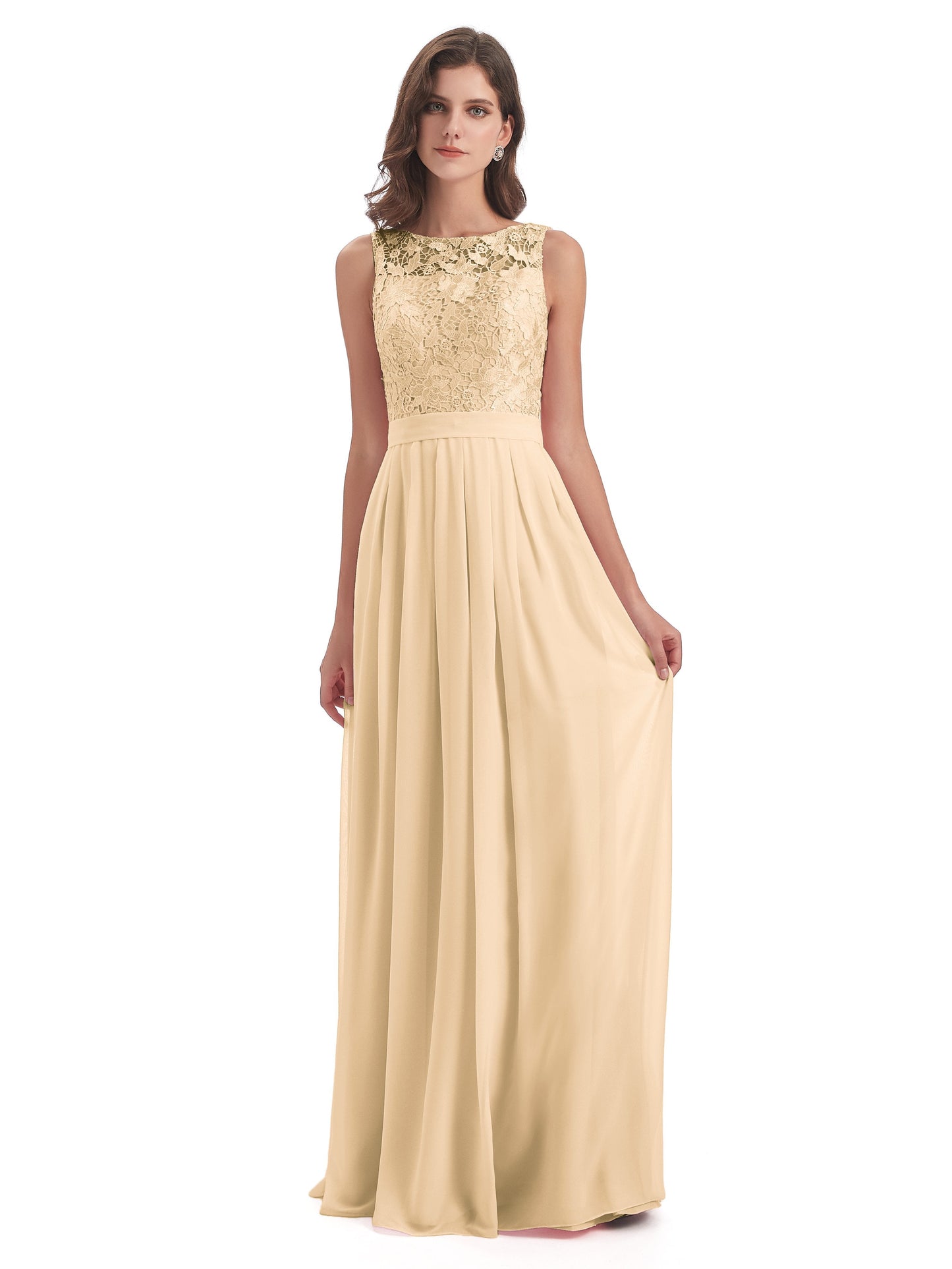 Riya Illusion Open Back Lace Long Bridesmaid Dresses
