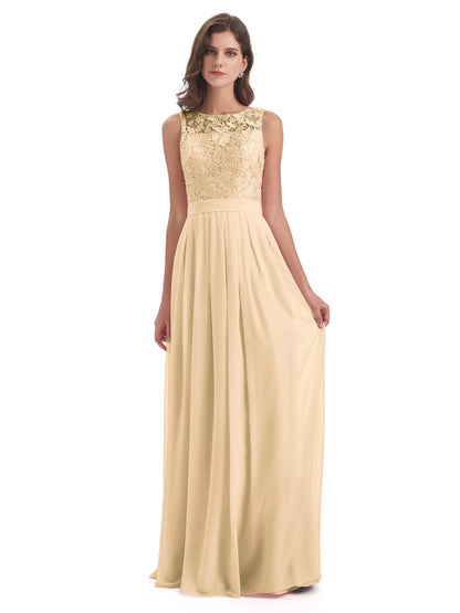 Riya Illusion Open Back Lace Long Bridesmaid Dresses