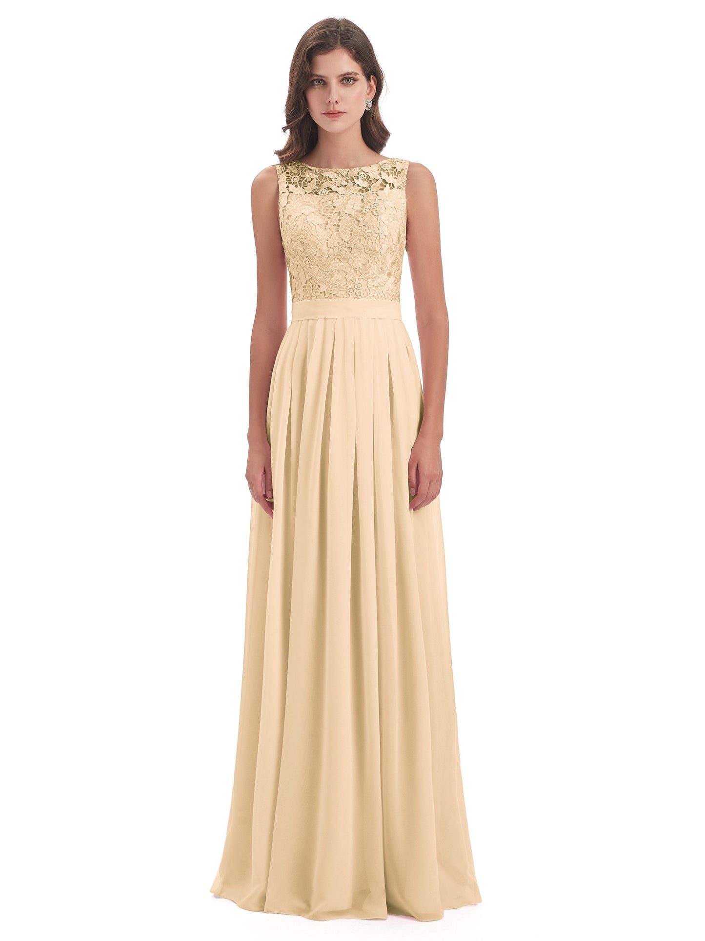 Riya Illusion Open Back Lace Long Bridesmaid Dresses