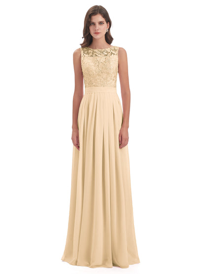 Riya Illusion Open Back Lace Long Bridesmaid Dresses