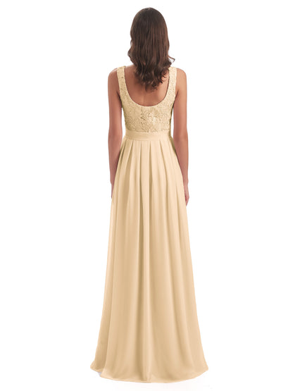 Riya Illusion Open Back Lace Long Bridesmaid Dresses