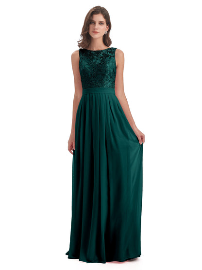 Riya Illusion Open Back Lace Long Bridesmaid Dresses