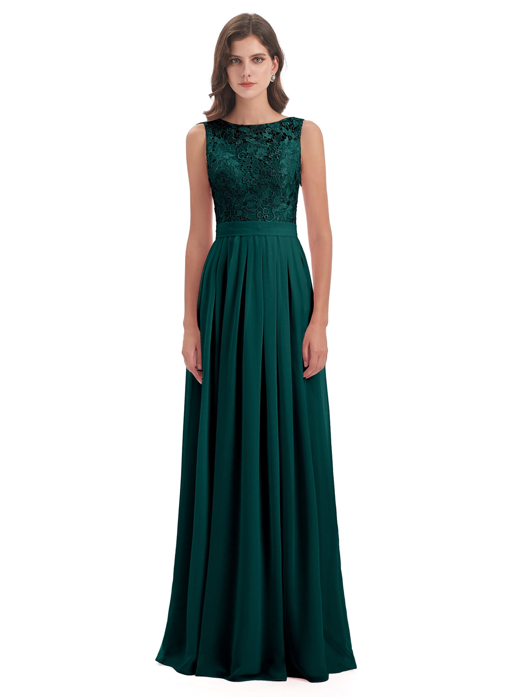 Riya Illusion Open Back Lace Long Bridesmaid Dresses