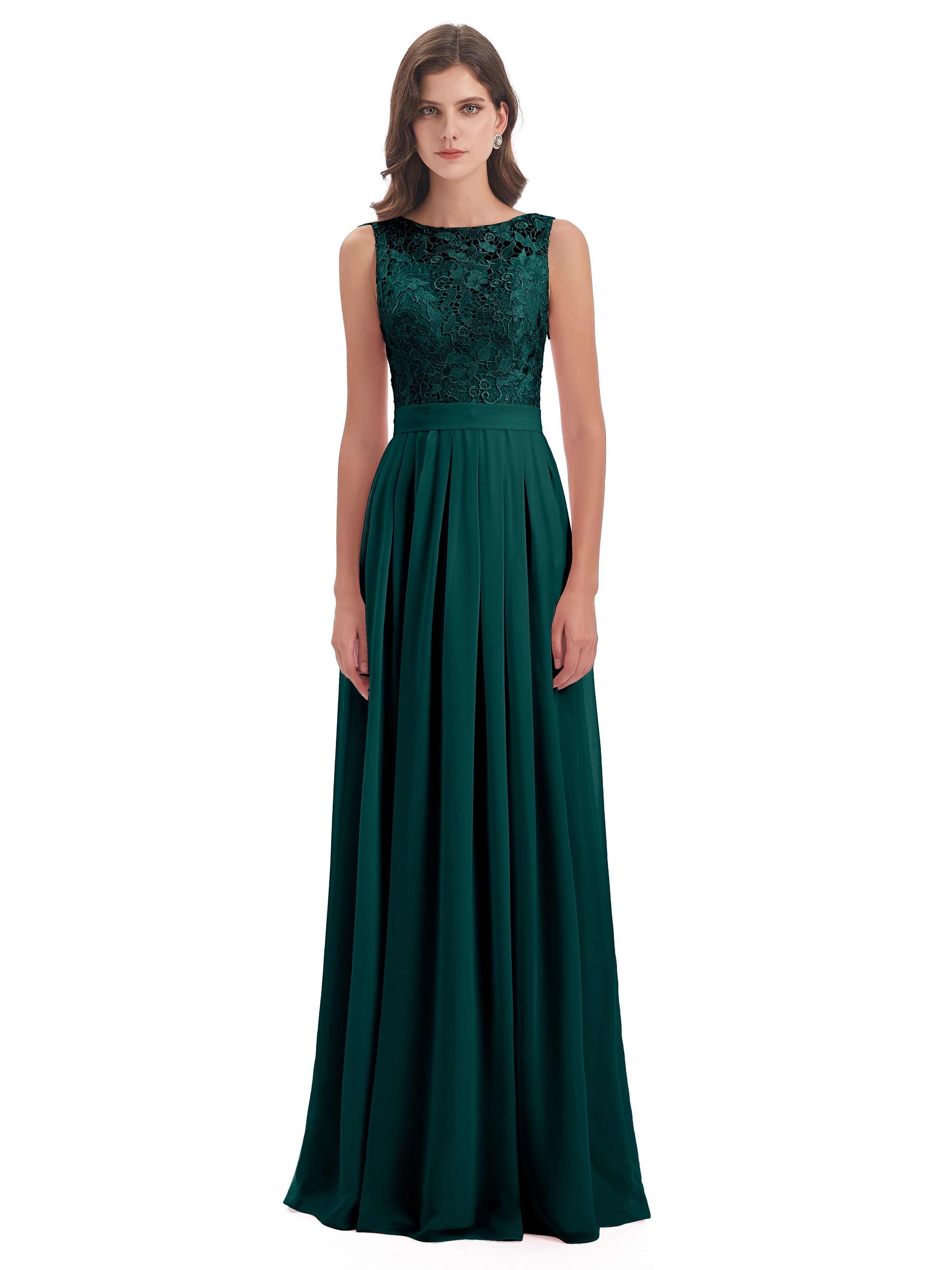 Riya Illusion Open Back Lace Long Bridesmaid Dresses