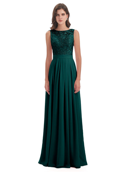 Riya Illusion Open Back Lace Long Bridesmaid Dresses