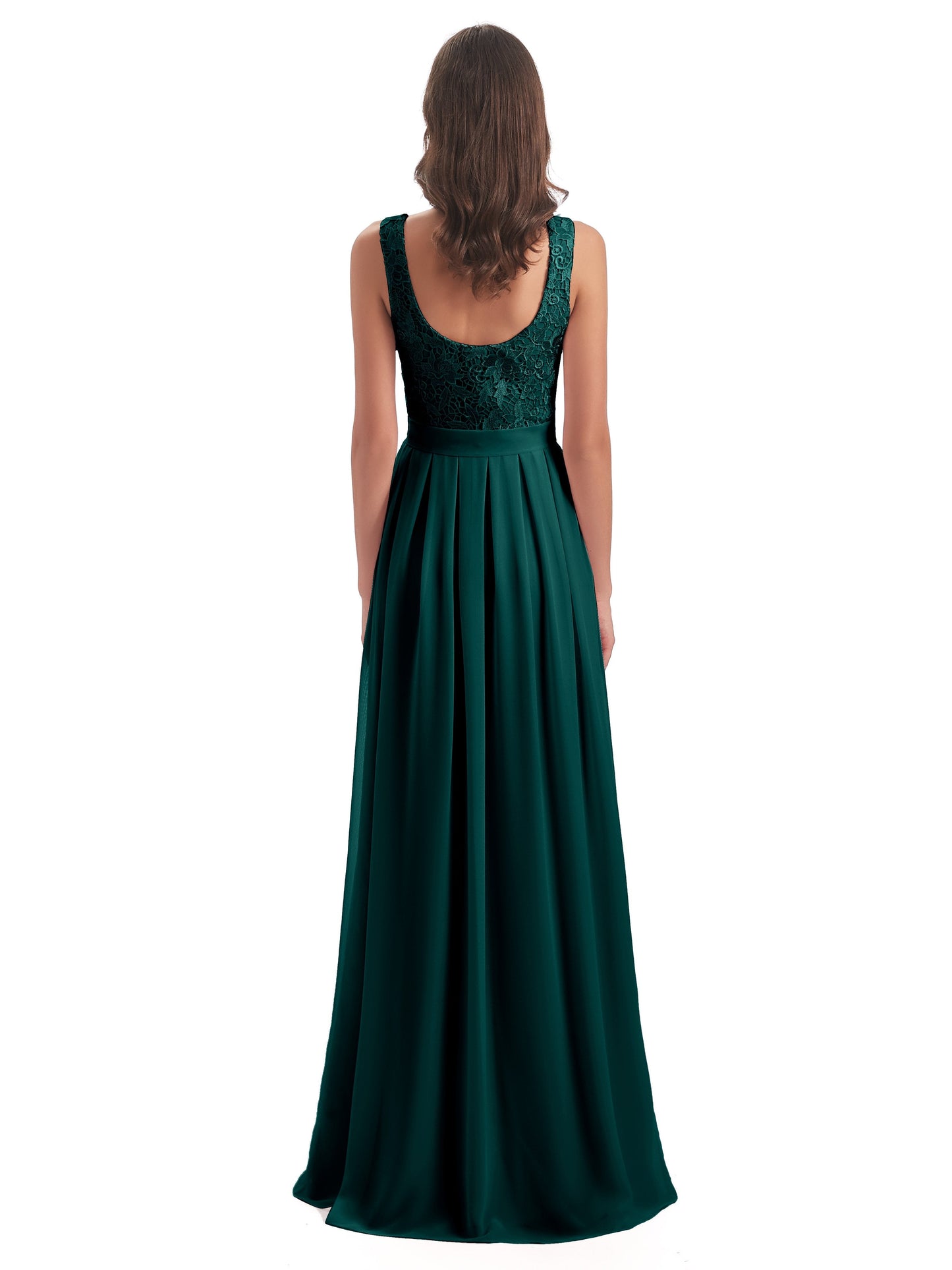 Riya Illusion Open Back Lace Long Bridesmaid Dresses