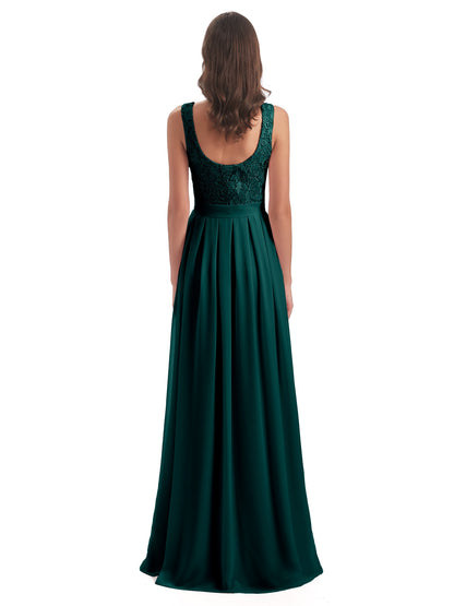 Riya Illusion Open Back Lace Long Bridesmaid Dresses