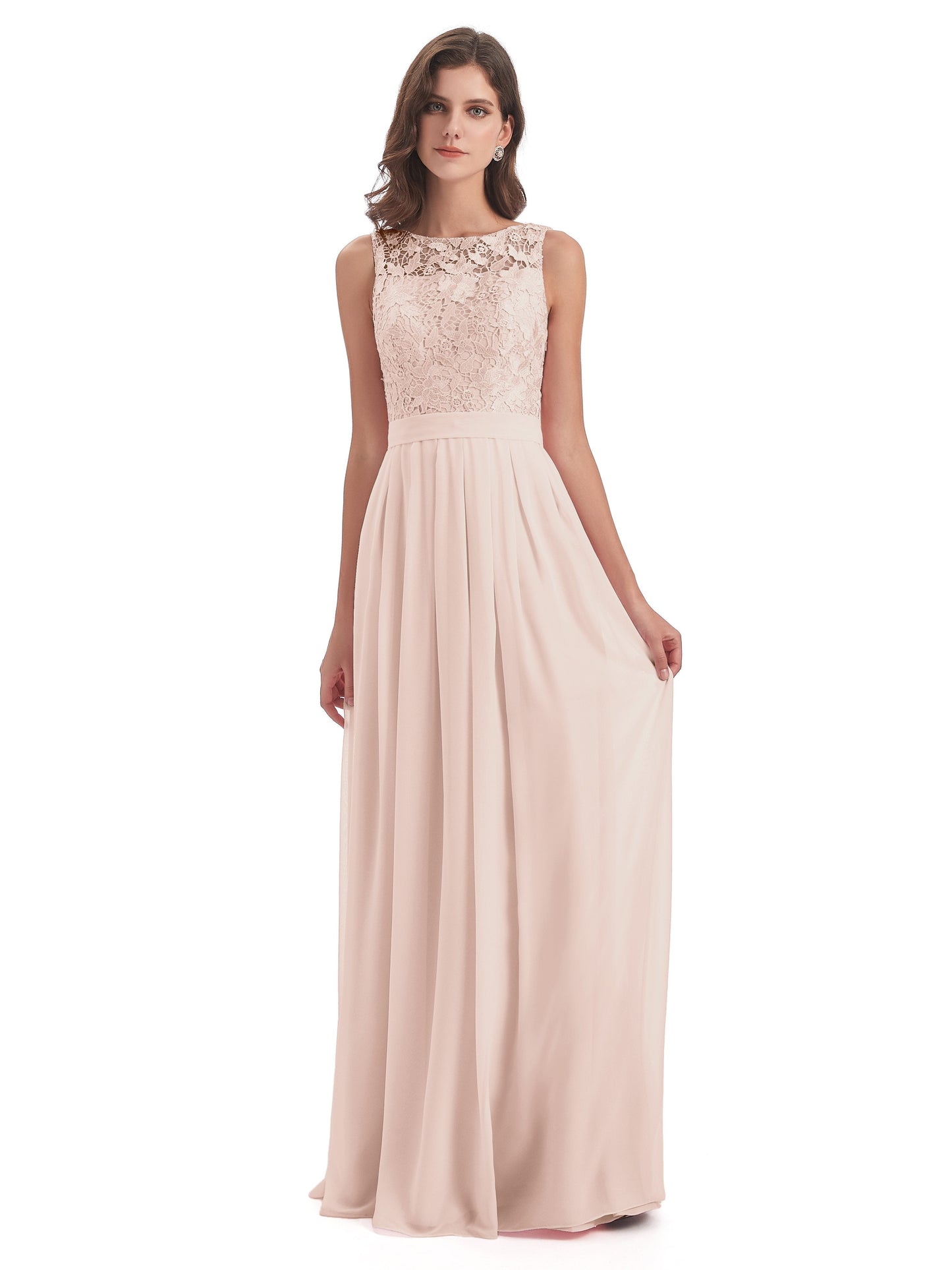 Riya Illusion Open Back Lace Long Bridesmaid Dresses
