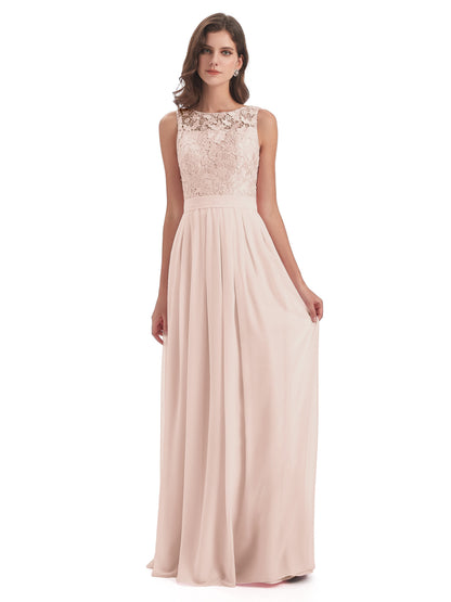 Riya Illusion Open Back Lace Long Bridesmaid Dresses