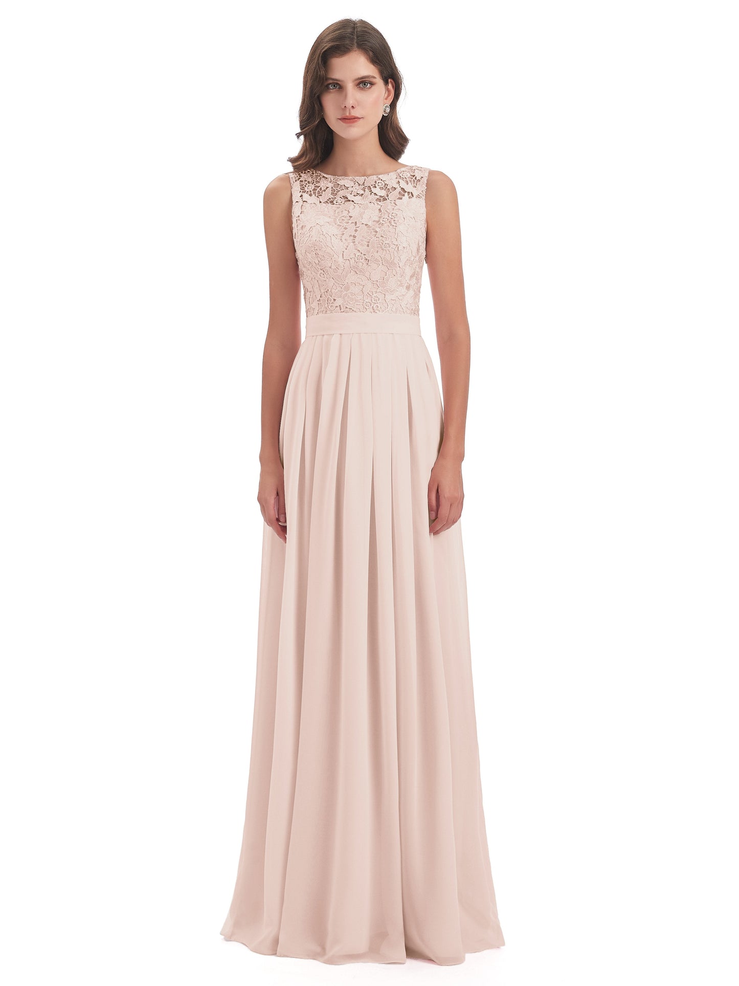 Riya Illusion Open Back Lace Long Bridesmaid Dresses