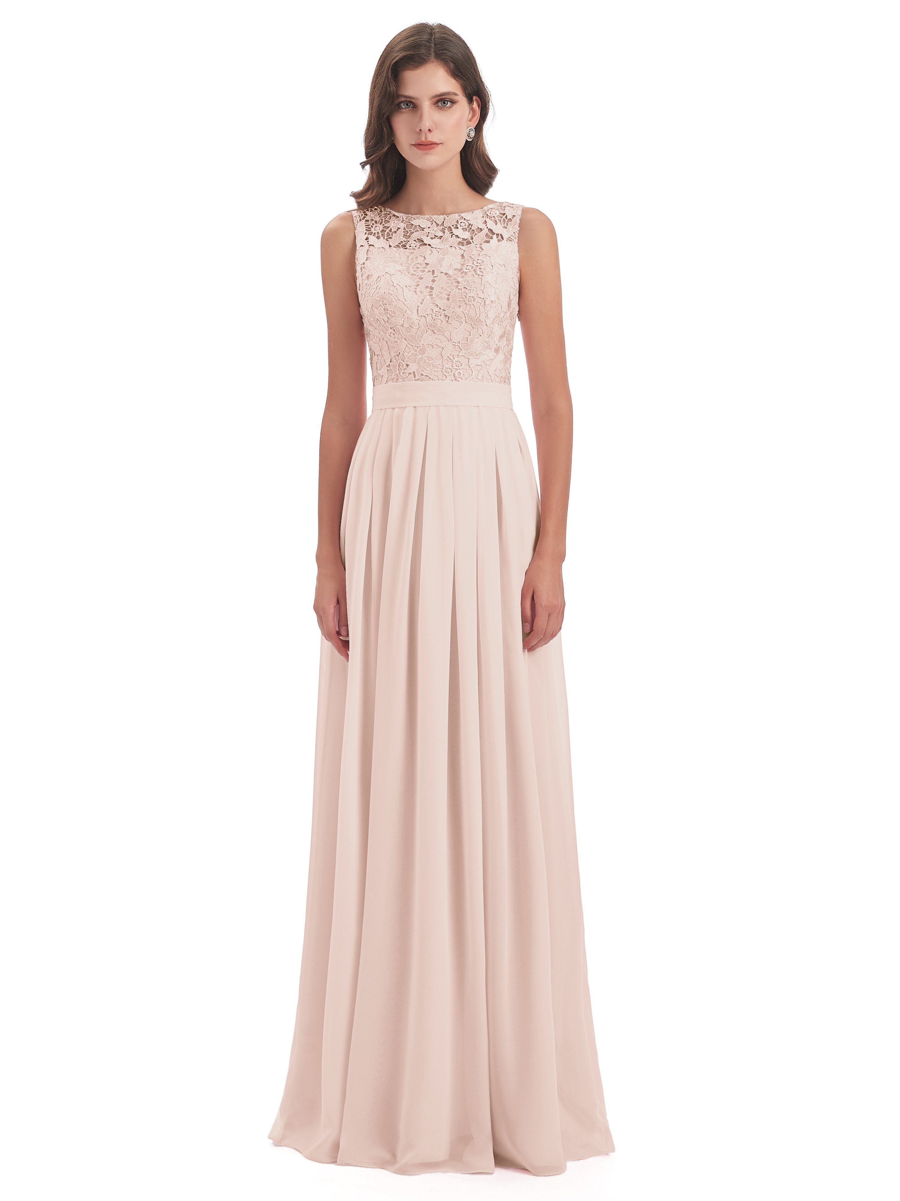 Riya Illusion Open Back Lace Long Bridesmaid Dresses