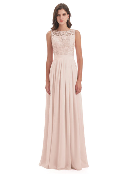 Riya Illusion Open Back Lace Long Bridesmaid Dresses