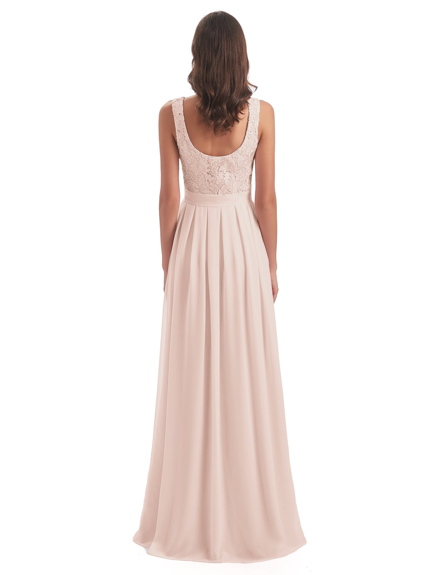 Riya Illusion Open Back Lace Long Bridesmaid Dresses