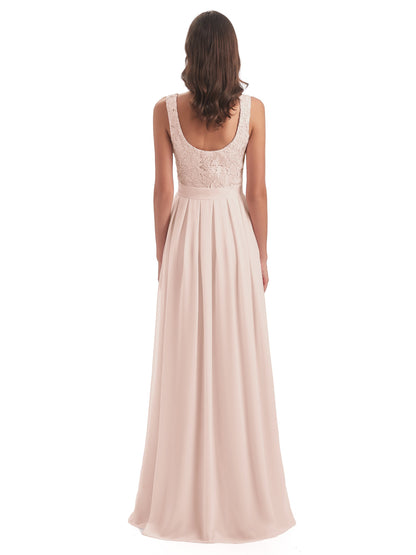Riya Illusion Open Back Lace Long Bridesmaid Dresses