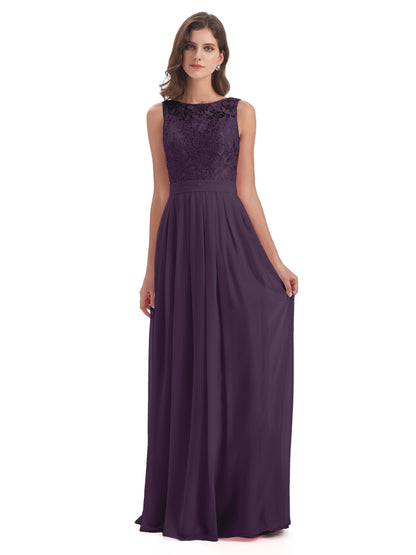 Riya Illusion Open Back Lace Long Bridesmaid Dresses