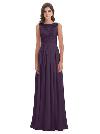 Riya Illusion Open Back Lace Long Bridesmaid Dresses