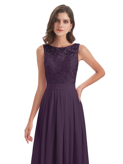 Riya Illusion Open Back Lace Long Bridesmaid Dresses