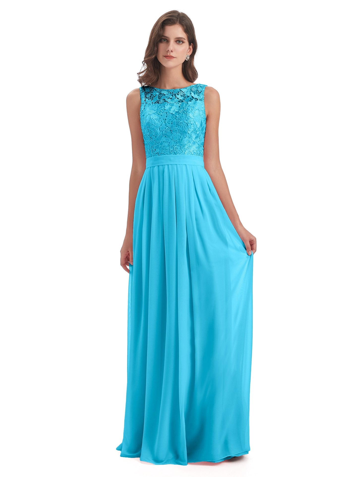 Riya Illusion Open Back Lace Long Bridesmaid Dresses