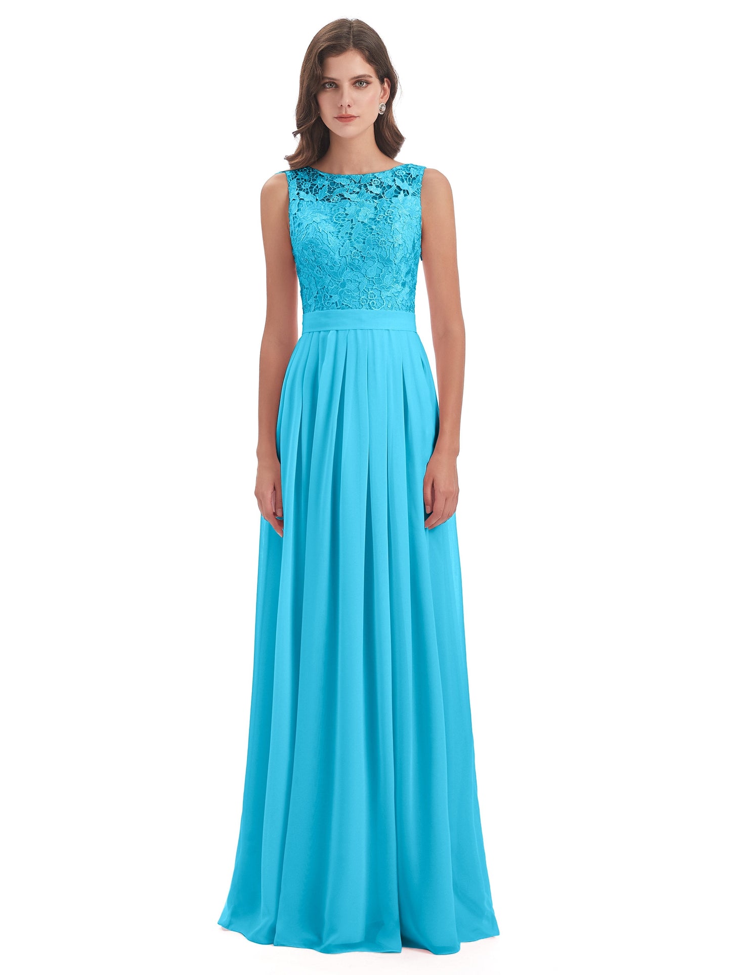 Riya Illusion Open Back Lace Long Bridesmaid Dresses